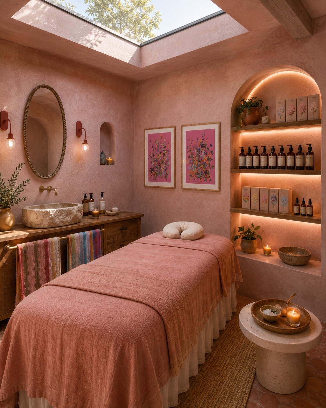 Curated clean beauty products on wooden shelves at Beauty Republic Tucson AZ